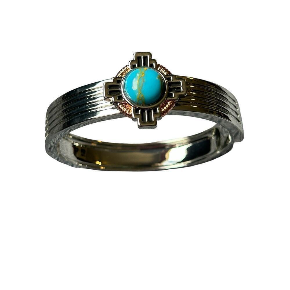 Montana Silversmiths Silver and Turquoise Navajo Cross Design Clasp Bracelet